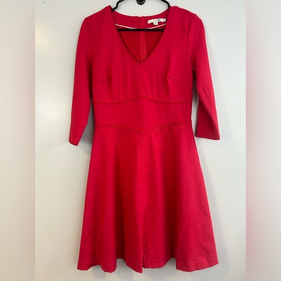 Boden Bryony Ponte Smart Day Coral Red Fit & Flare Dress Size 8 Petite - Picture 1 of 12